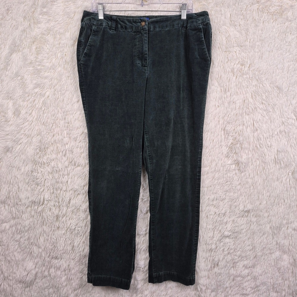 Pendleton Womens Green Corduroy Straight Leg Pants Size 12 Stretch Cotton Blend